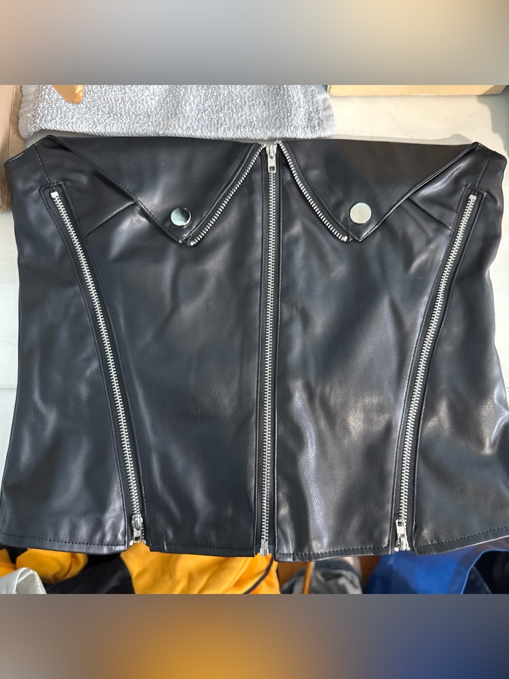 Black Faux Leather Zip-Front corset